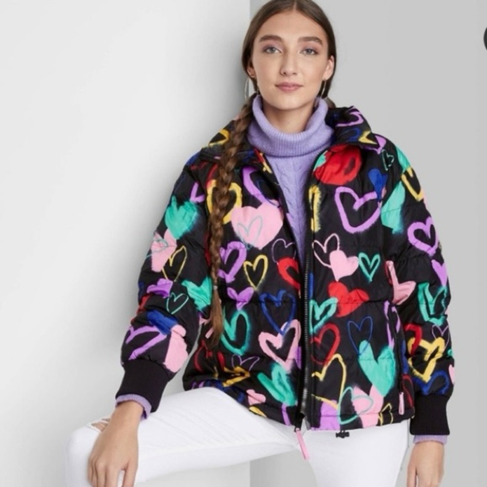 Fable Graffiti Heart Puffer Jacket – Size Medium – NEW